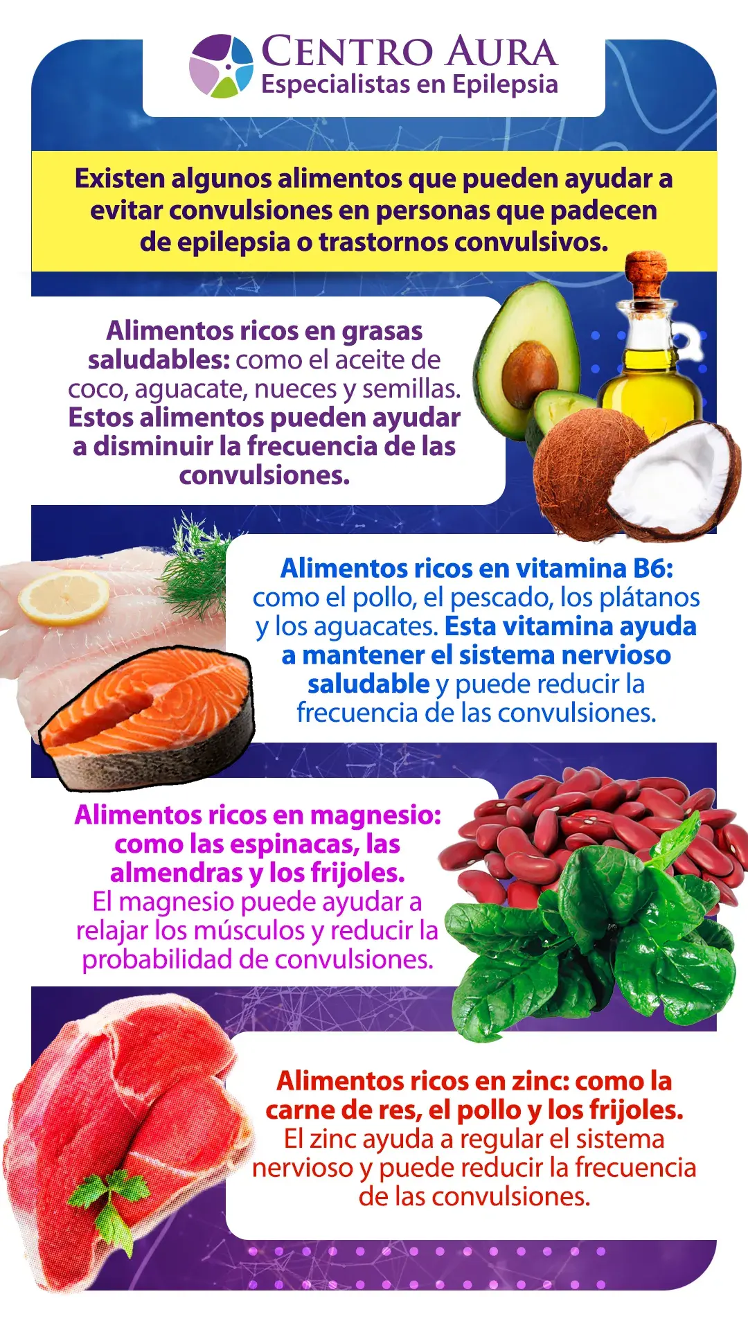 Alimentos para evitar convulsiones (alimentos ricos en grasas saludables, vitamina B6, magnesio, zinc)