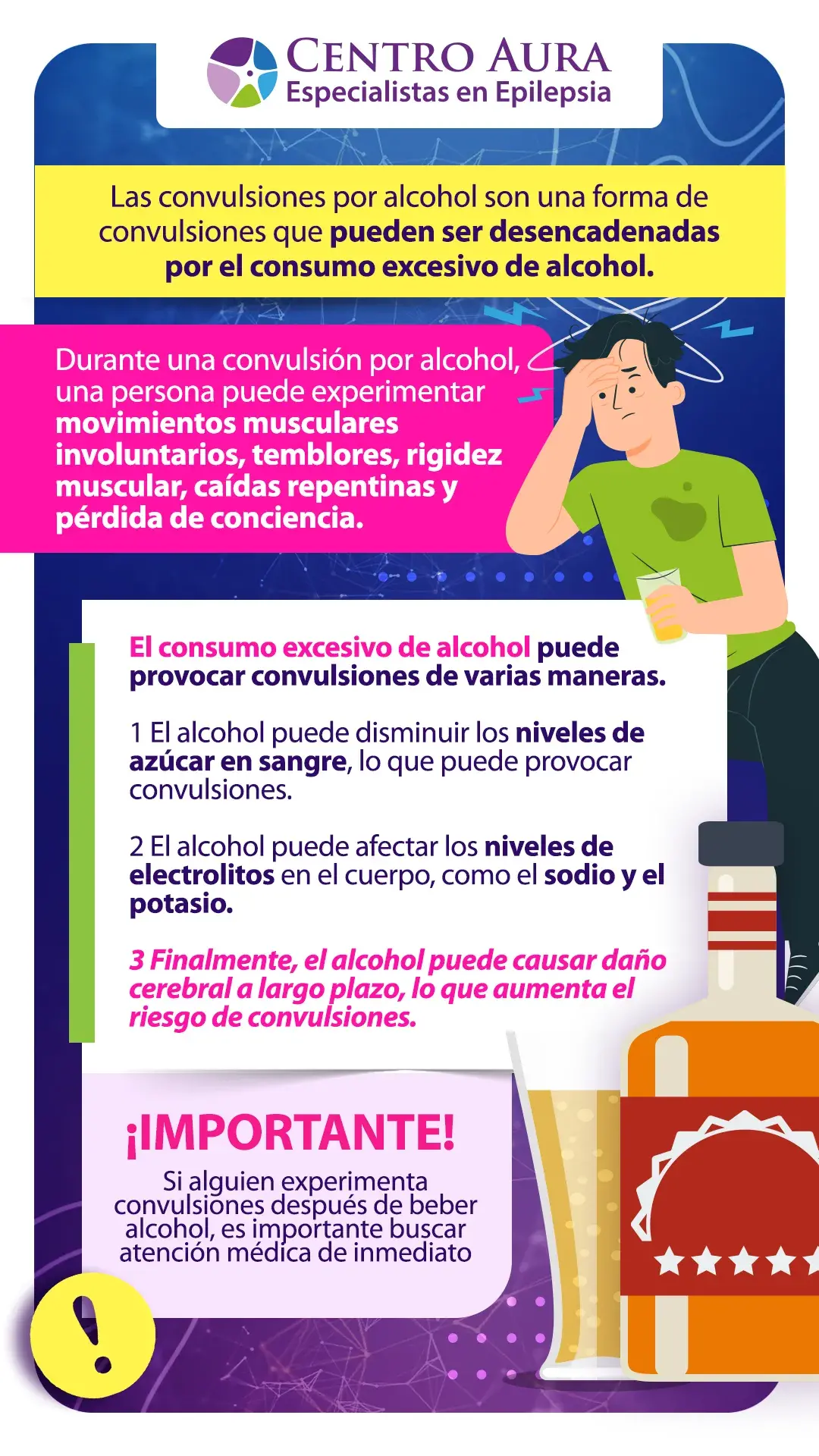 Las convulsiones por alcohol se dan por un consumo excesivo.