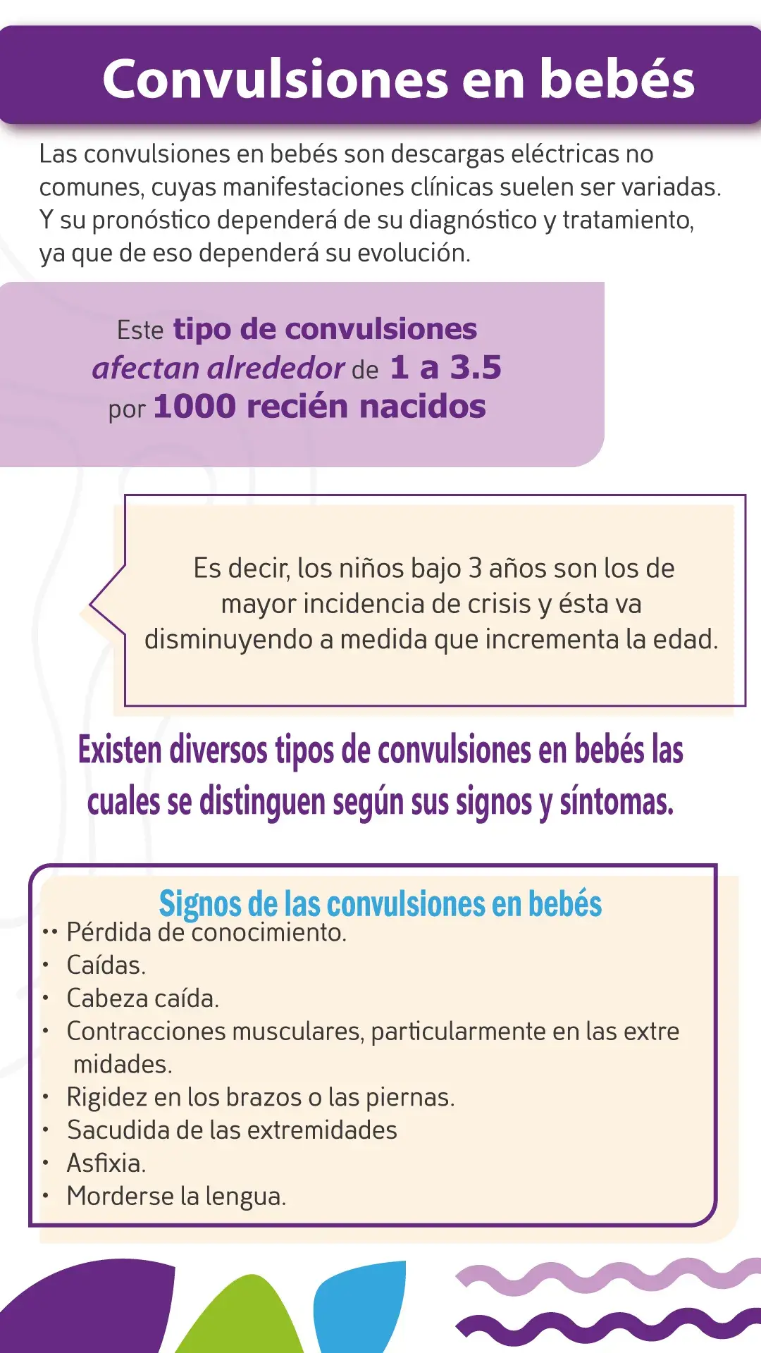 Una convulsión se puede manifestar entre 1 a 3.5 recién nacidos